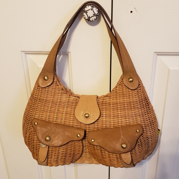 Anthropologie Handbags - Anthropologie Savoy Wicker & Natural Leather Purse